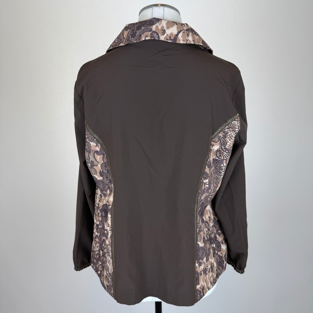 Zenergy by Chicos Size 1 Brown Lace Animal Print Zip Up Jacket Womens Medium - Picture 4 of 12